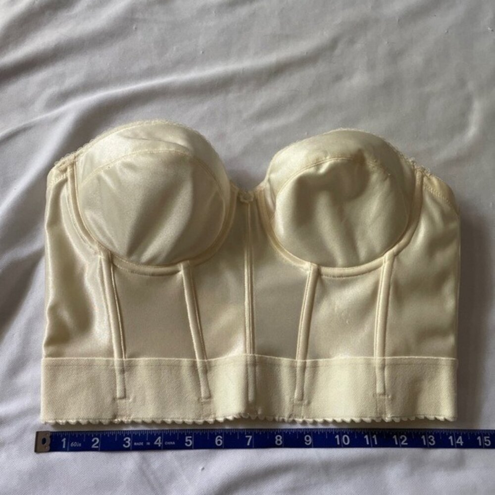 Dominique Shiny Satin Corset Lingerie Bustier Size 38C Ivory Pale Yellow Boned